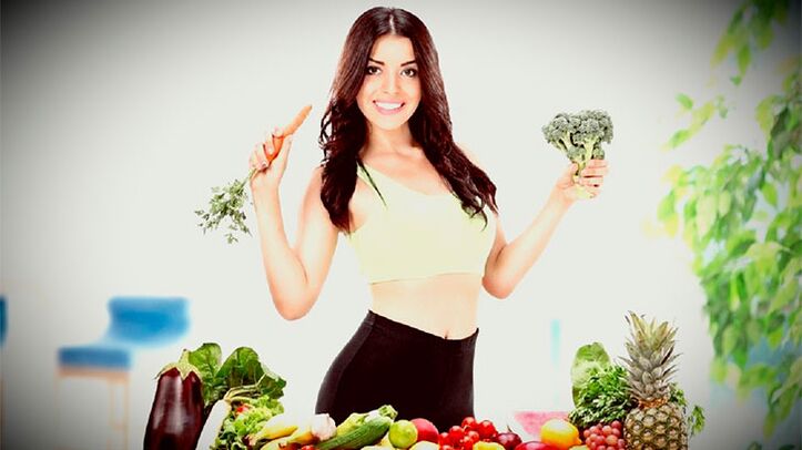 Slender girl with vegetables